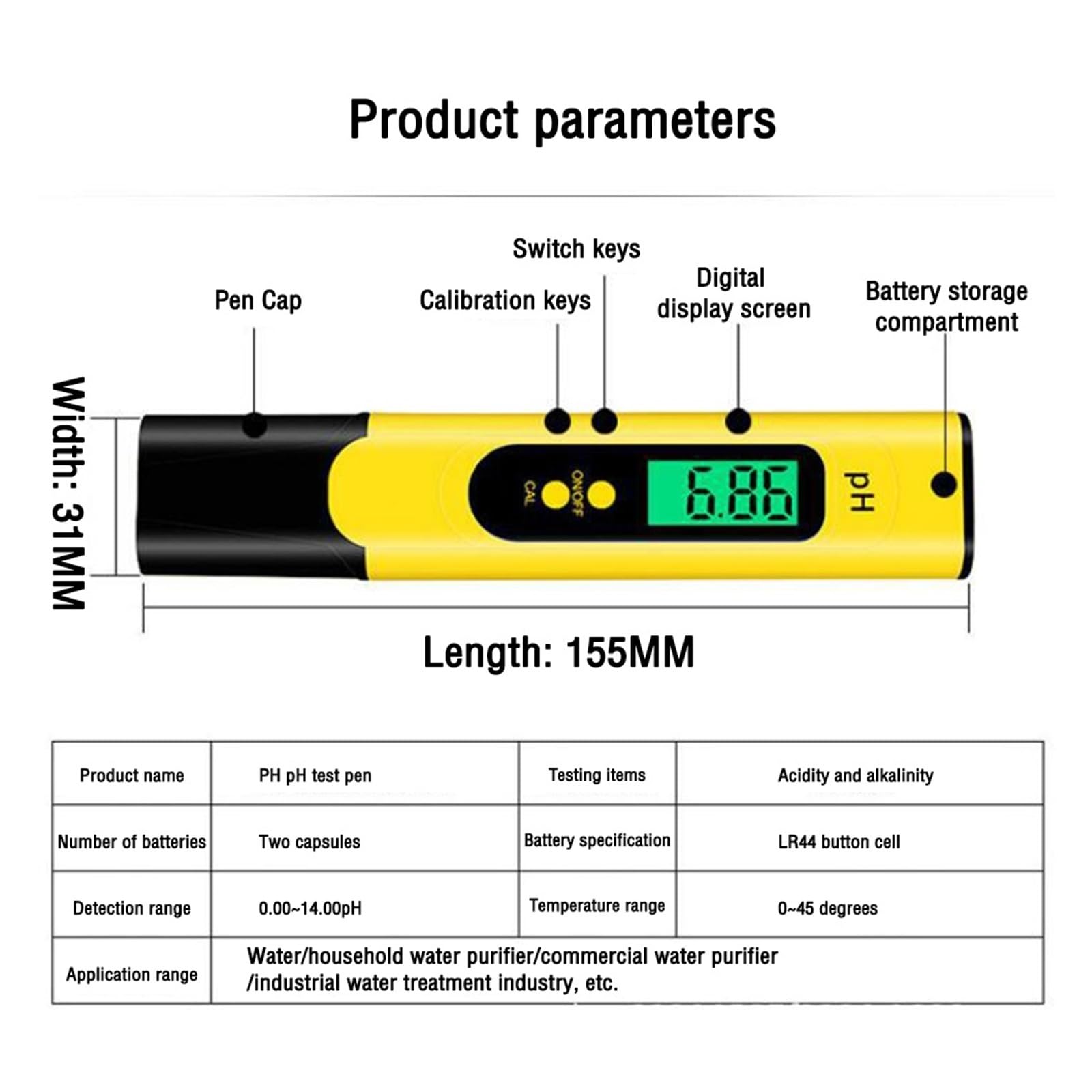 0.01 Tester Di Qualità Del'acqua Ad Alta Precisione 0-14 Gamma Misurazione Misuratore PH Adatto Acquario Domestico Piscina Con Retroilluminazione Rilevamento Rapido E Preciso(Blue Green Yellow)
