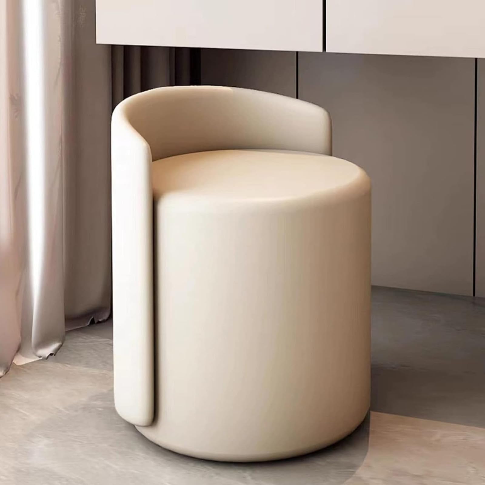 Pouf poggiapiedi Tondo, Sedia Vanity per Sala Trucco Poltrona da Salotto e Camera da Letto Poltroncina per Salotto con Seduta Morbida Imbottita 37 * 55 * 44cm,off White
