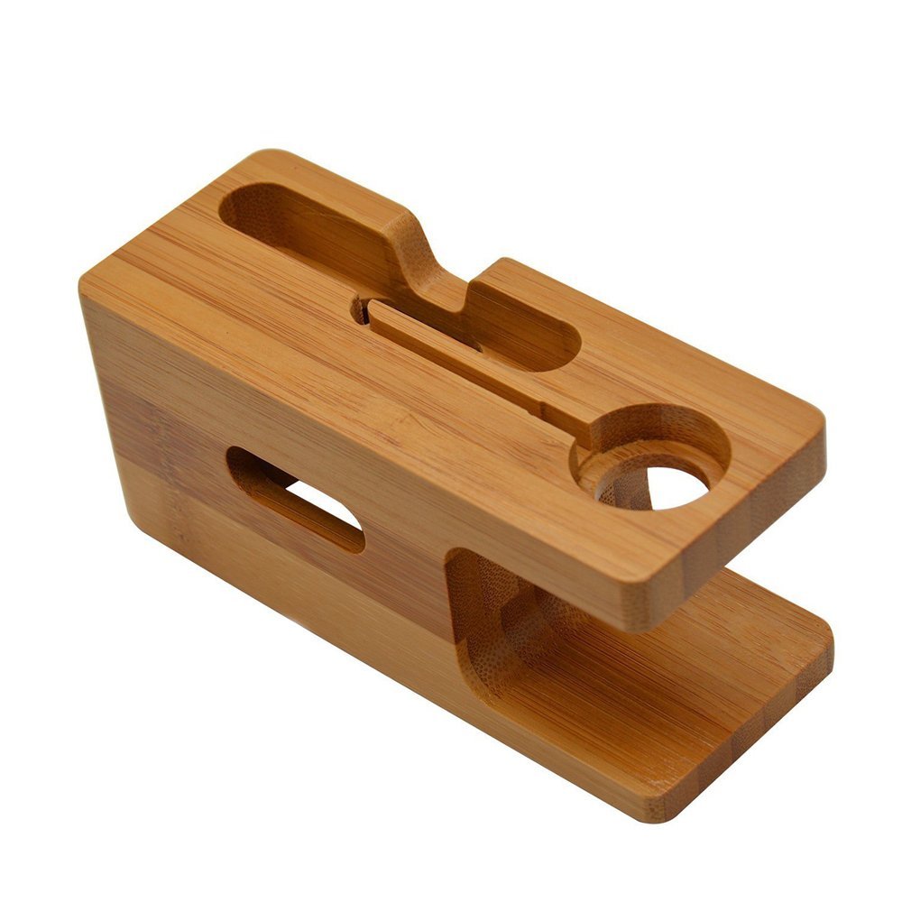 PTCM 2 in 1 Bamboo Wood Charging Stand Charger Dock Station Cradle Holder for Watch Phone and Most Cell phones,Watch Stand (Bamboo)