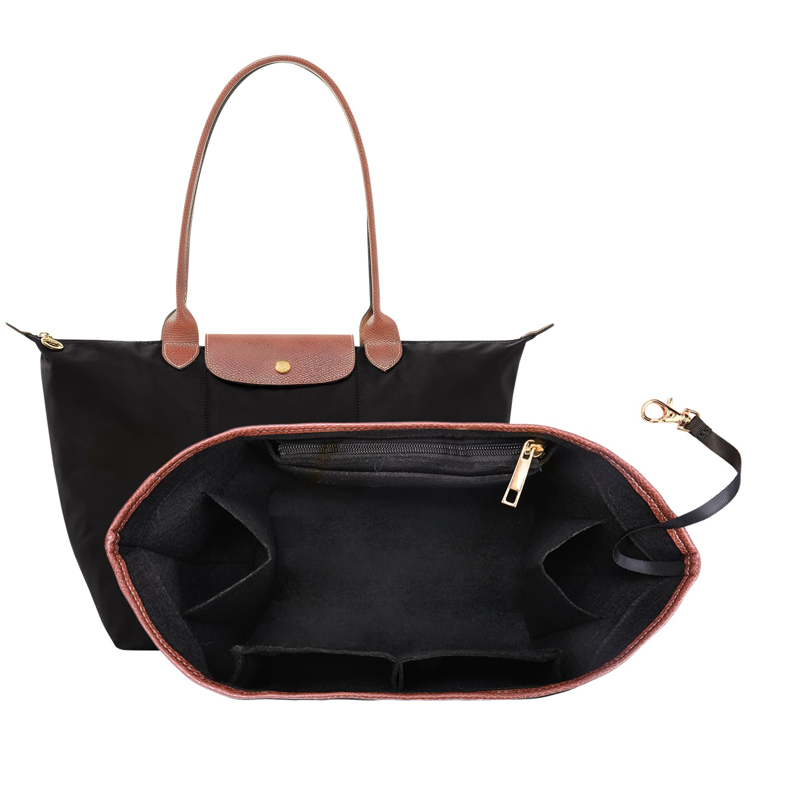 Gastinsave Black Handbag Purse Bag Organizer Insert Compatible With Longchamp Le Pliage Large Tote Insert Felt