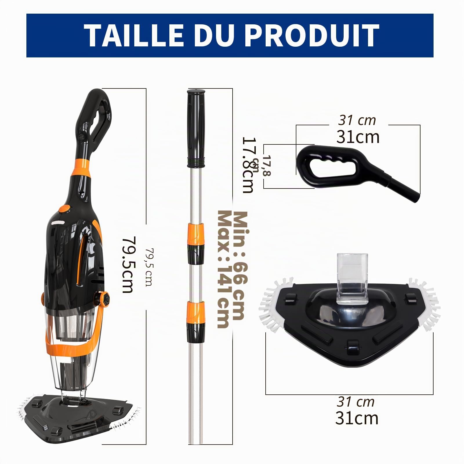 2026 Aspirateur de Piscine à Batterie Rechargeable, Aspirateur à Main sans Fil, 60 Minutes d'Autonomie Nettoyeur Électrique pour Piscine, Jacuzzi, Spa, Noir