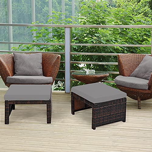 Tangkula 2 Pieces Patio Rattan Ottomans, All Weather Outdoor Footstool Footrest Seat With Soft Cushion, Hidden Zipper, High-Density Sponge, Wicker Ottoman Seat For Patio thumb #2