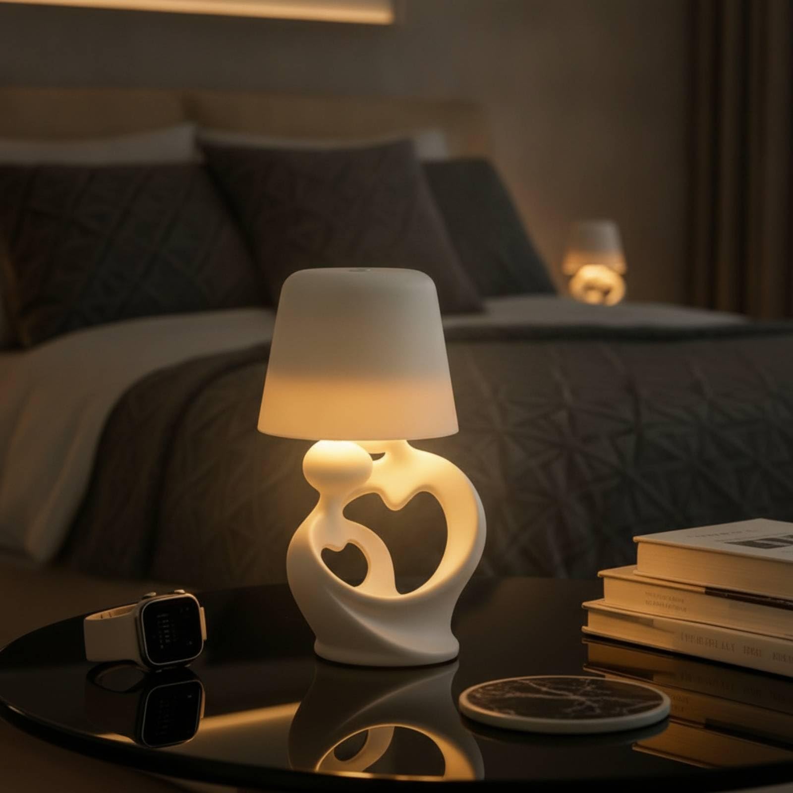 Jiuvaso Lampada da Comodino Decorativa Lampada da Tavolo Luce Notturna Lampada da Lettura Base a Cuore Cavo Paralume Cilindrico con Impostazioni Regolabili E, Bianco