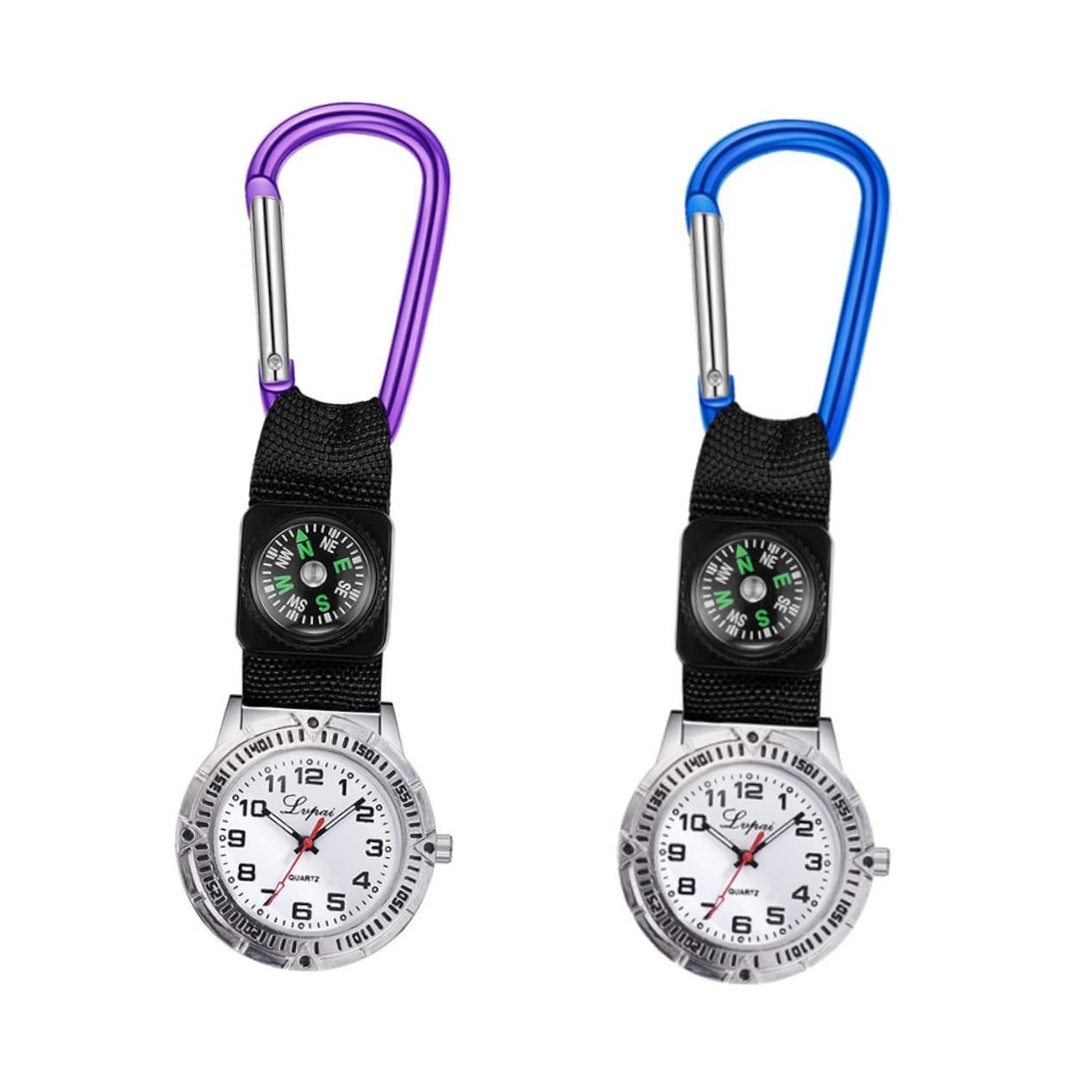 Lot De 2 Montres De Poche Avec Mousqueton Et Boussole – Idéales Pour Infirmières, Cyclistes Et Randonneurs