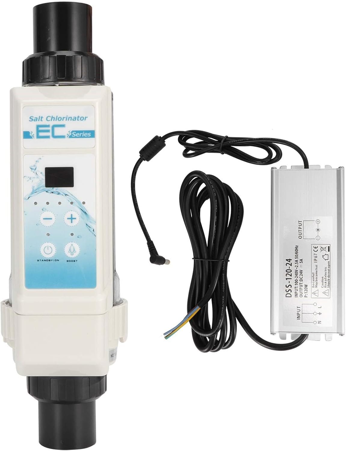Generador de Cloro Salino para Piscina y SPA, Clorinador Agua Salada Automático con Salida Ajustable 20%-100%, Opciones Multi-Tamaño hasta 85 m³ (8g/h, 12g/h, 16g/h, 20g/h),HT20