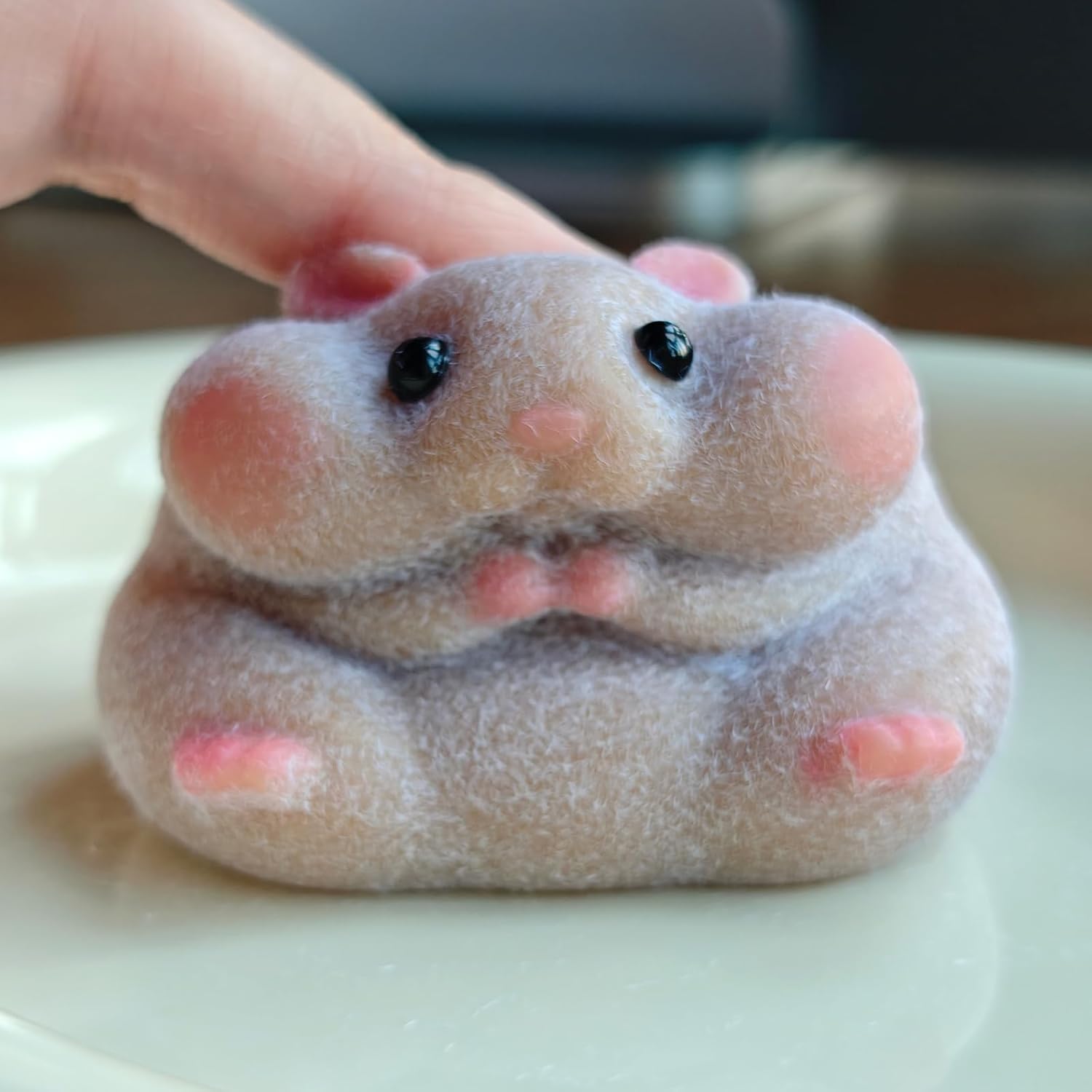 Handmade Flocked Hamster Taba Squishy Toy - Cute Realistic Silicone Animal Fidget Sensory Toy, Ultra-Soft Stress Relief Squeeze Toy for Relaxation Gift (Brown)