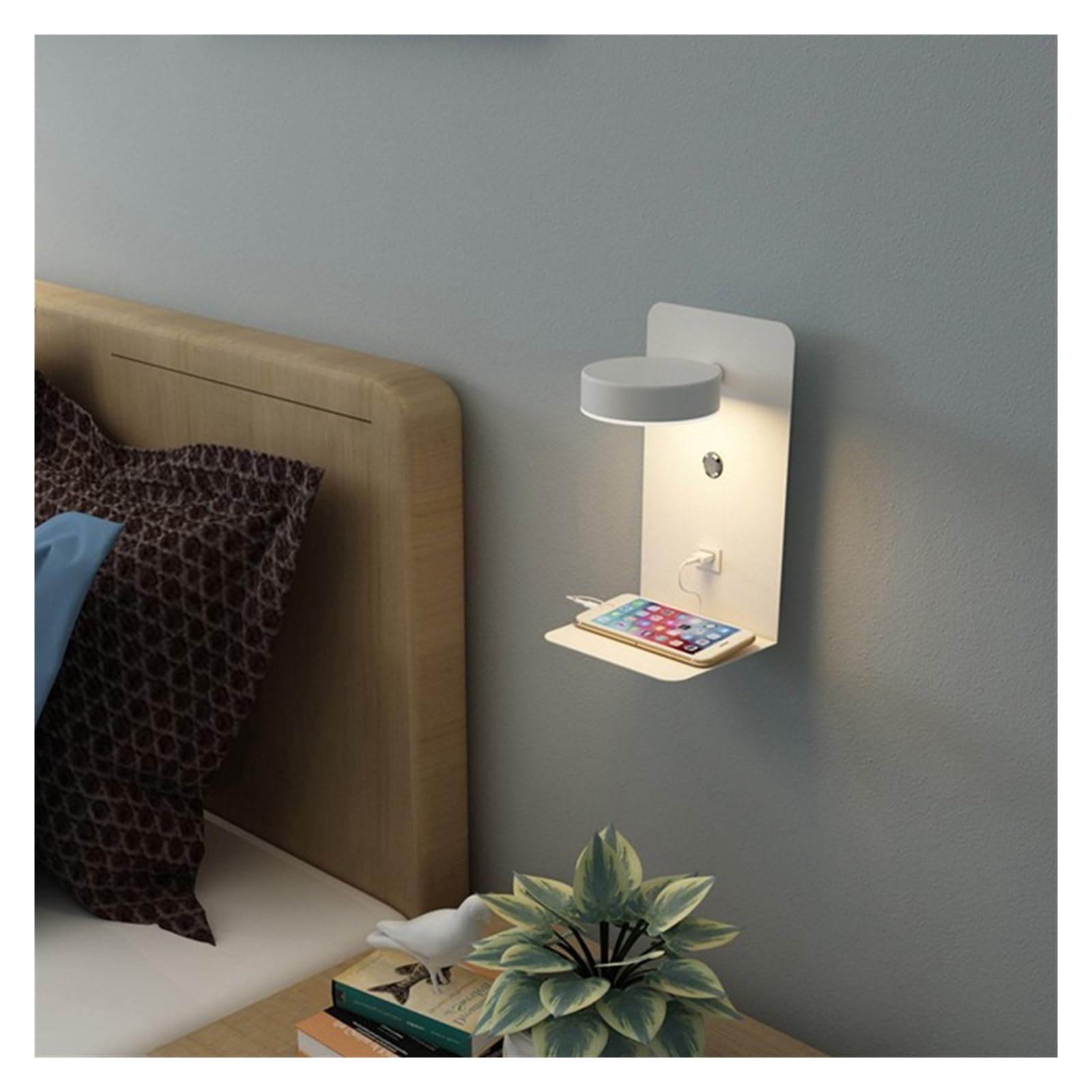 Lampa Ścienna LED Do Wnętrz, Ładowanie Telefonu Komórkowego Przez USB, Lampy Ścienne Z Przełącznikiem, Sypialnia, Lampki Nocne Czytania, Dekoracja Salonu CiepłA I Komfortowa Atmosfera(Black)