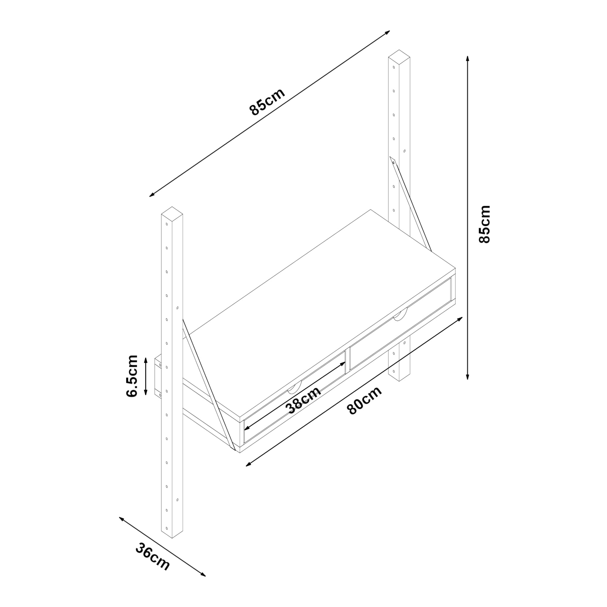 [en.casa] Estantería de Pared Tingvoll con 2 Cajones Regulables en Altura Estantería Mural para Salón Oficina Entrada Baño Bambú 85 x 85 x 36 cm - Natural