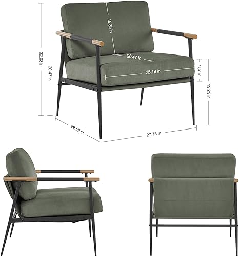 Miniatura 3 de Silla con brazo decorativo para sala de estar, moderna de mediados de siglo, silla auxiliar de lectura tapizada con cómodo cojín y marco de metal