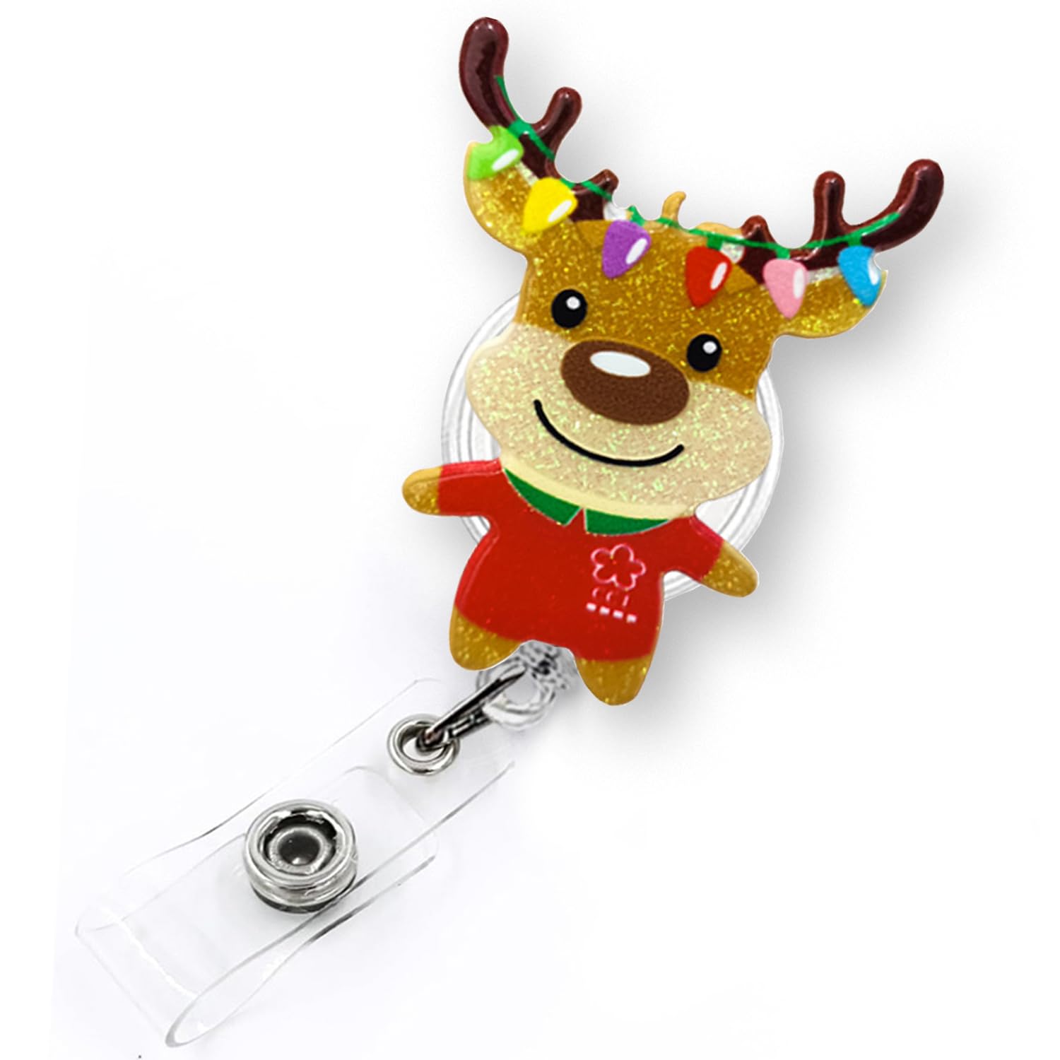 Cute Reindeer Boy Christmas Badge Reel Retractable for Nurse Nursing Medical Worker & Teacher | Pediatric Nurse Holiday Badge Holder with Alligator Clip & 24” Durable Nylon Retractable Cord | Acrylic — image 1