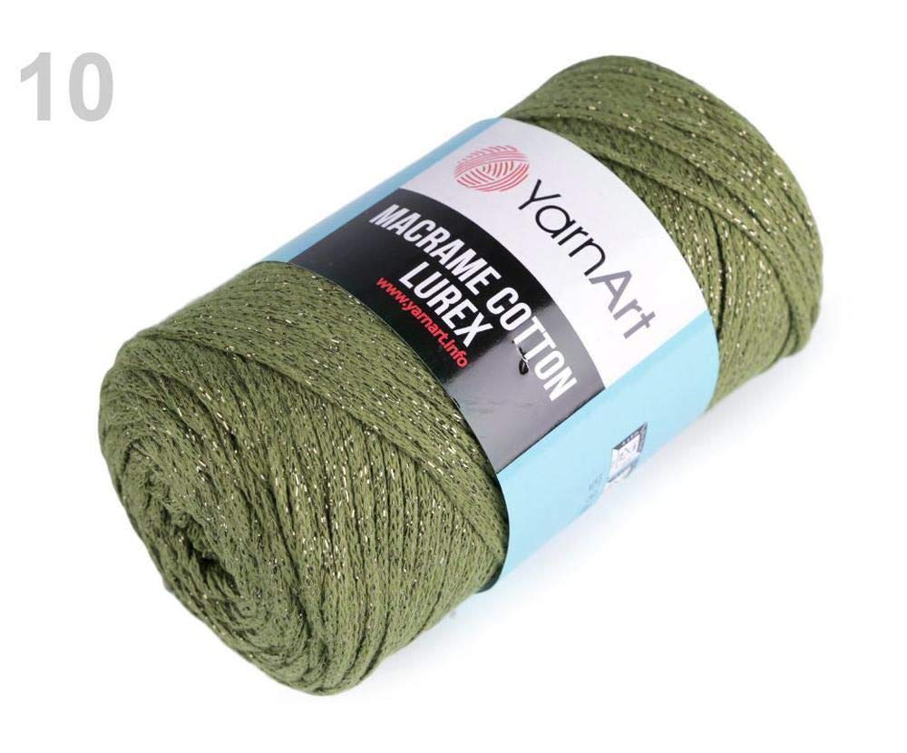 1pc (741) Green Olive Gold Knitting Yarn Macrame Cotton Lurex 250g, Cotton Thread, Cotton Crochet, Cotton Cord, & Crochet, Haberdashery
