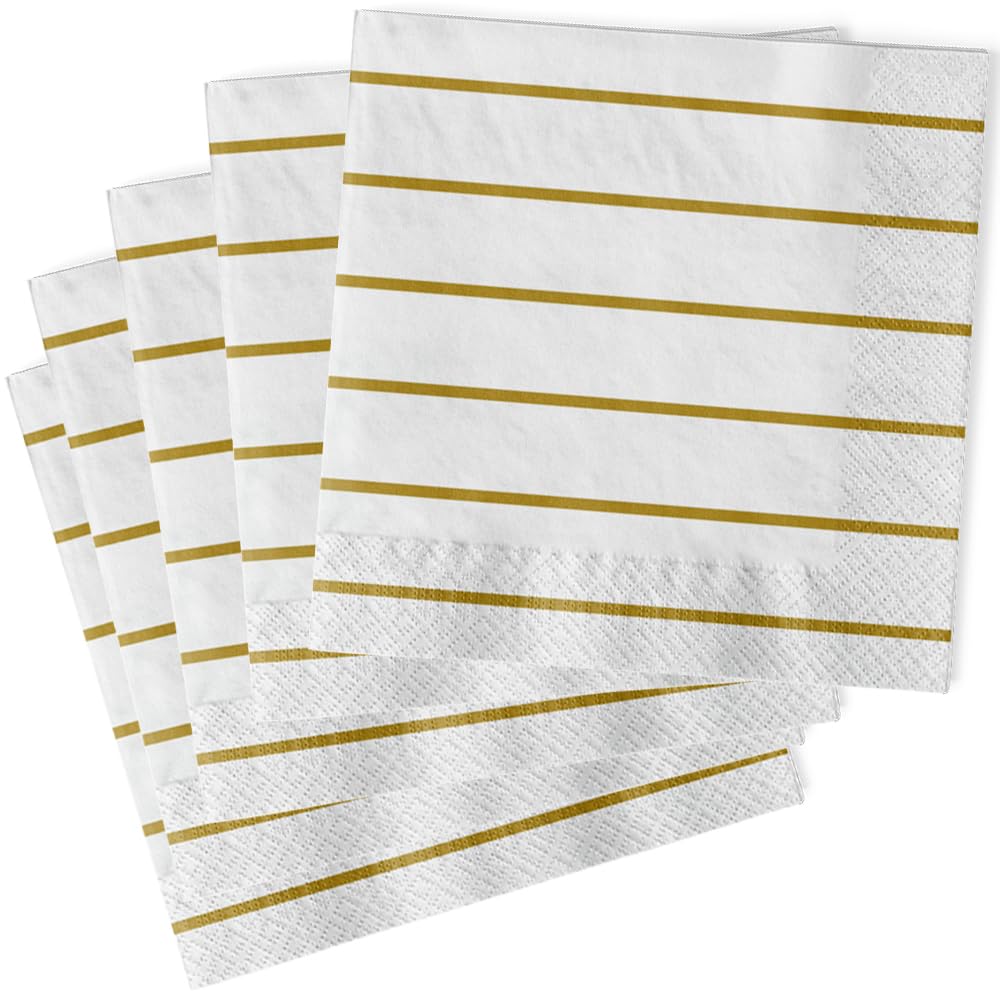 Servilletas de papel para bodas Amscan blancas 16,5x16,5 cm con motivos dorados de fiesta