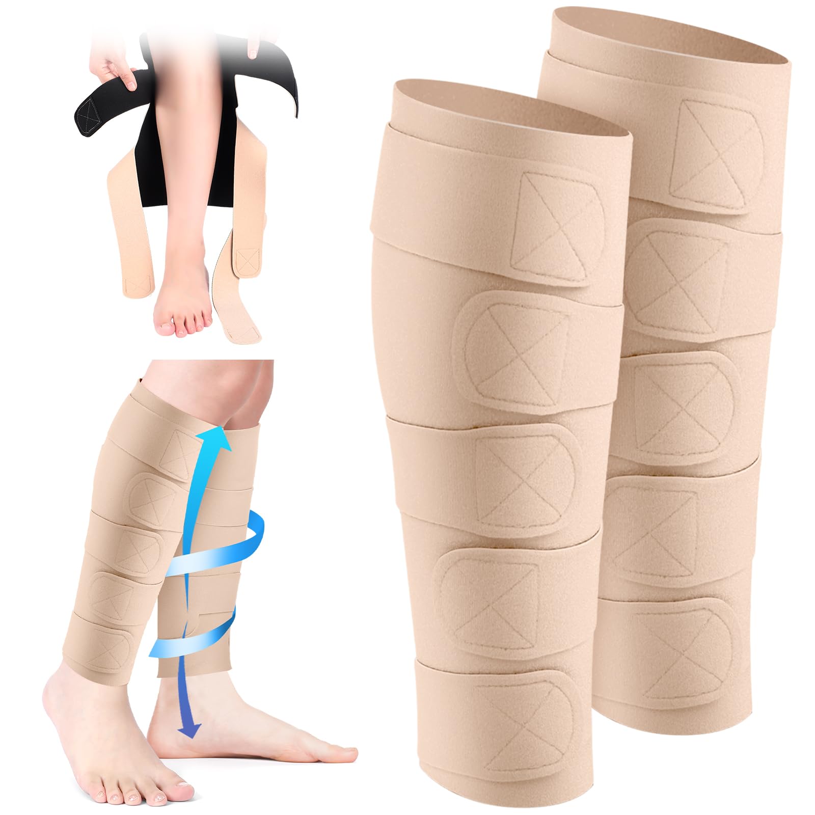 2 Pcs Lymphedema Compression Leg Wraps Adjustable Lower Leg Cover up Medical Shin Splint Wrap for Heaviness Fatigue