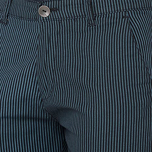 Image of BEEVEE Mens Navy & Blue Striped Linen Fixed Waist 3 /4th.
