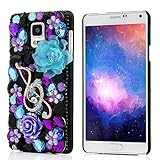 Note 4 Case,Galaxy Note 4 Case - Mavis's Diary 3D Handmade Bling Crystal Luxury Full Diamonds Shiny Music Note Blue Purple Flower Hard Back Case Black Cover for Samsung Galaxy Note 4 SM-N910S SM-N910C