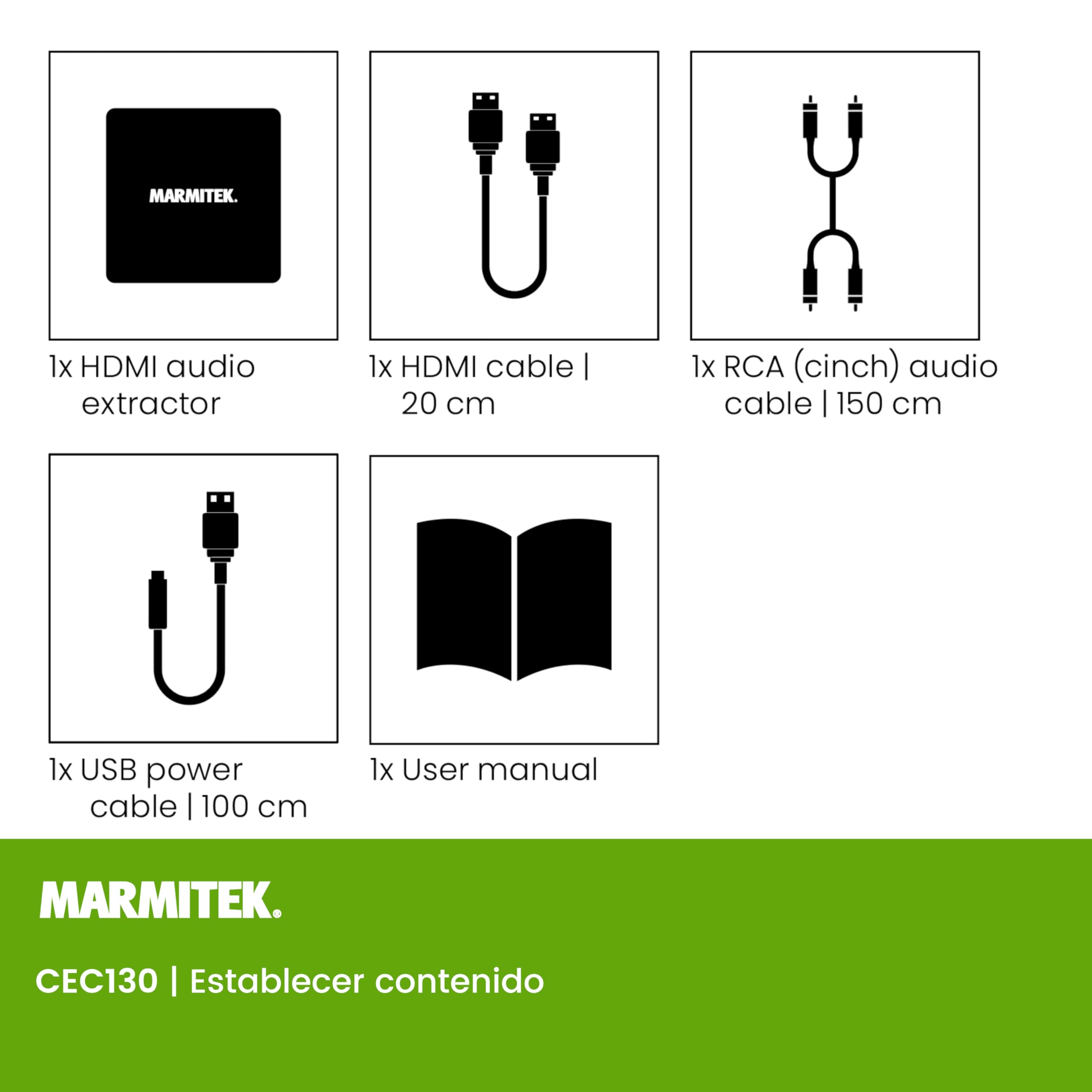 Marmitek CEC130 - Adaptador HDMI ARC extractor audio con CEC para TV | Audio de TV a amplificador o altavoces activos, salida estéreo L/R RCA y jack 3,5 mm, Dolby/DTS 5.1 a estéreo