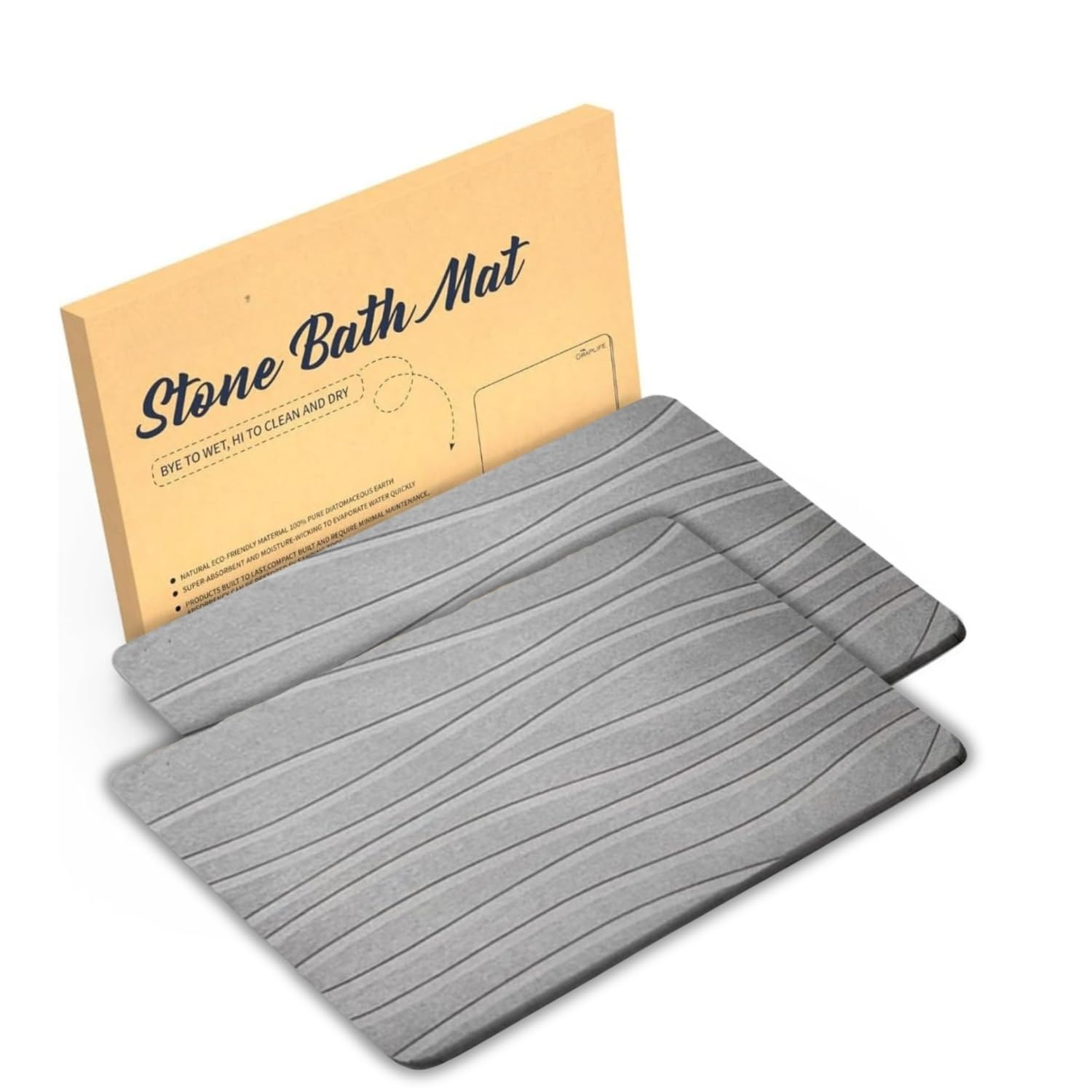 TOSORO Stone Bath Mat, Diatomaceous Earth Non-Slip Stone Shower Mat | Quick Absorbent Bath Mats for Bathroom | Elegant & Modern Design & Easy to Clean (Straight Graphite, Pack of 2)-image-21