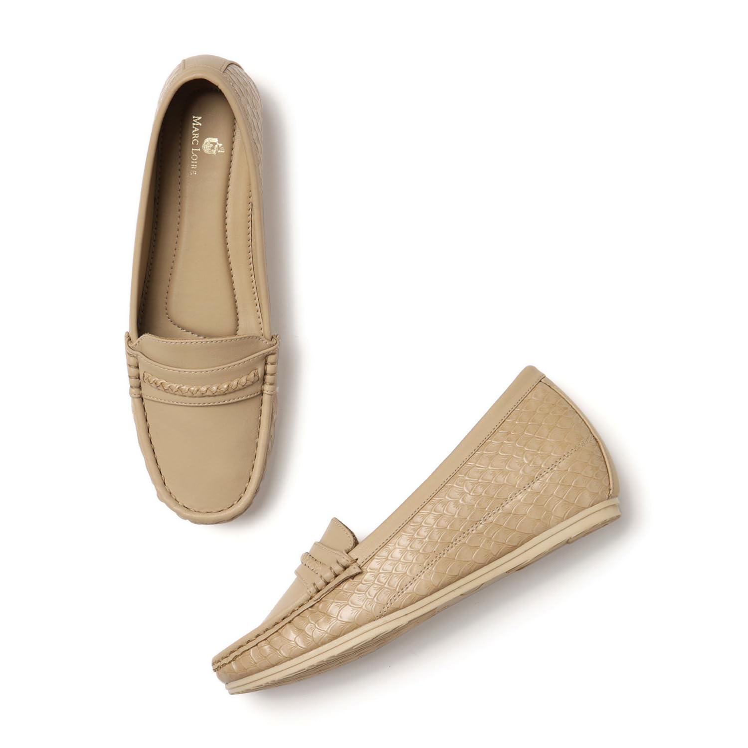 Marc Loire Women Comfortable Wedge Textured Loafers Shoes; Casual & Formal Footwear (Beige, 4) (B0D4Z79RS8) Amazon Price History, Amazon Price Tracker