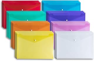 A4 Plastic Wallet Folders-24 Pack A4 Plastic Folders Plastic Popper Wallet Document Folder with Button Closure(8 Colors)