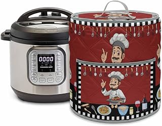 Kitchen Chef Pressure Cooker Cover Knife And Fork Food Red Black White Plaid Dust Cover for Kitchen Appliances with Top Handle & Storage Pockets, Fits 6 Quart Instant Pot, Air Fryer, Crock Pot
