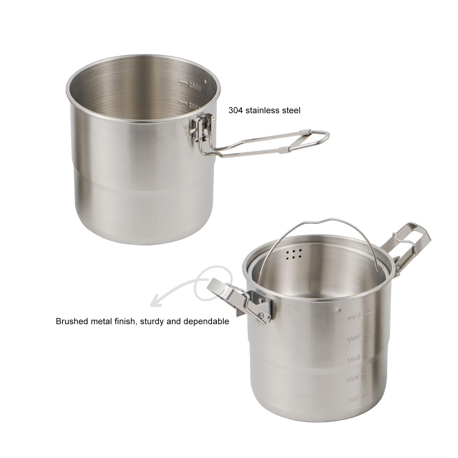 Camping-Topf, 3 l, 304 Edelstahl, tragbarer Metall-Reiskocher, Camping-Kochgeschirr für Outdoor-Wandern, Kochen