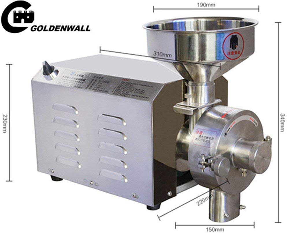 CGOLDENWALL SY-1200 Molino Eléctrico de Cereales de Producción Continuosa Molinollo de Grano Acero Inoxidable Alta Velocidad Superfina Café Maíz Especias Condimentación Alta Potencia 1.1kW 110/220V