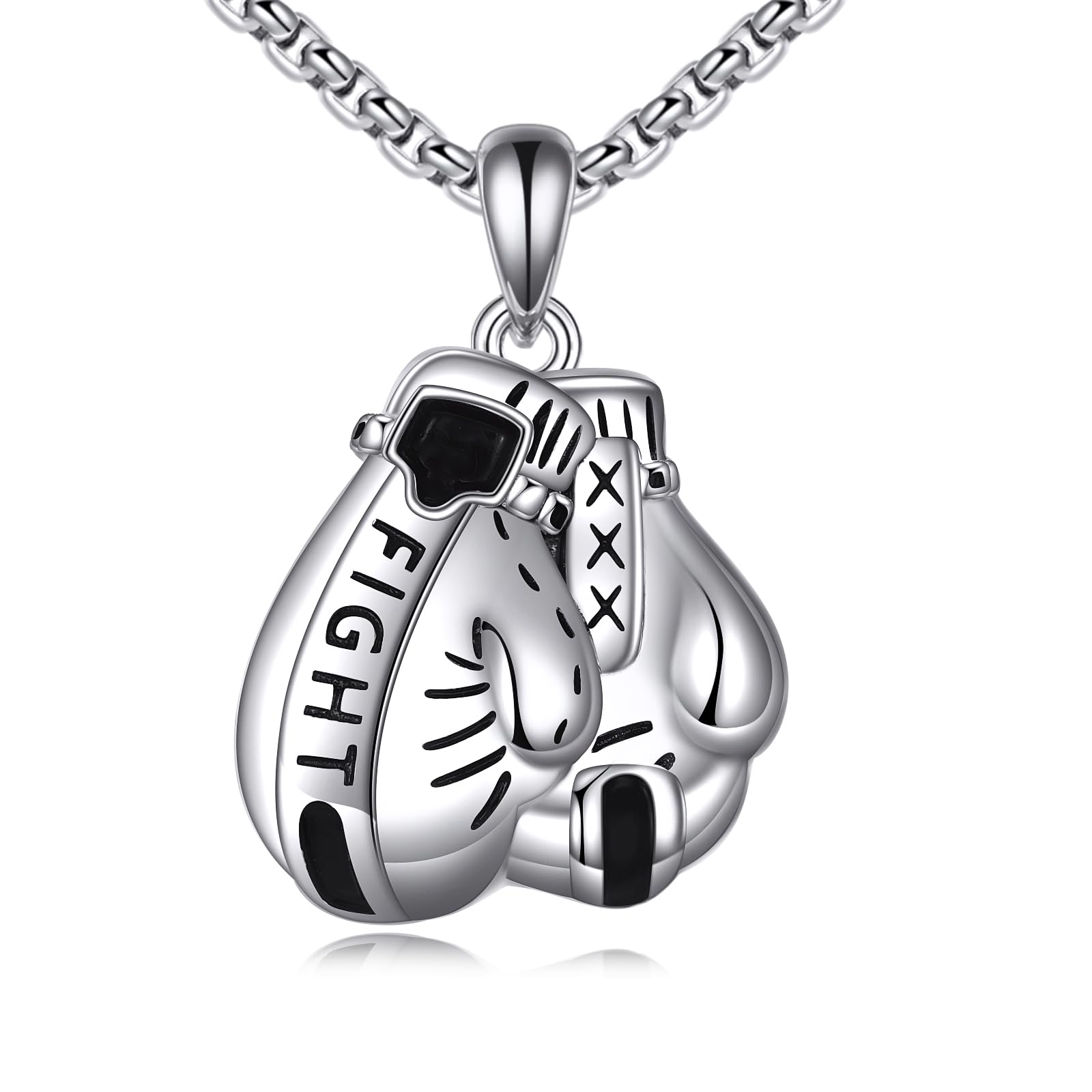 Collana in argento sterling "Never Give Up" con ciondolo guantoni da boxe, regalo per uomini