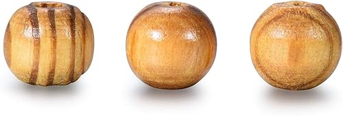 Miniatura 2 de 300 cuentas de madera redondas naturales a rayas de 0.394 pulgadas, color marrón claro, cuentas espaciadoras sueltas de madera con textura de madera
