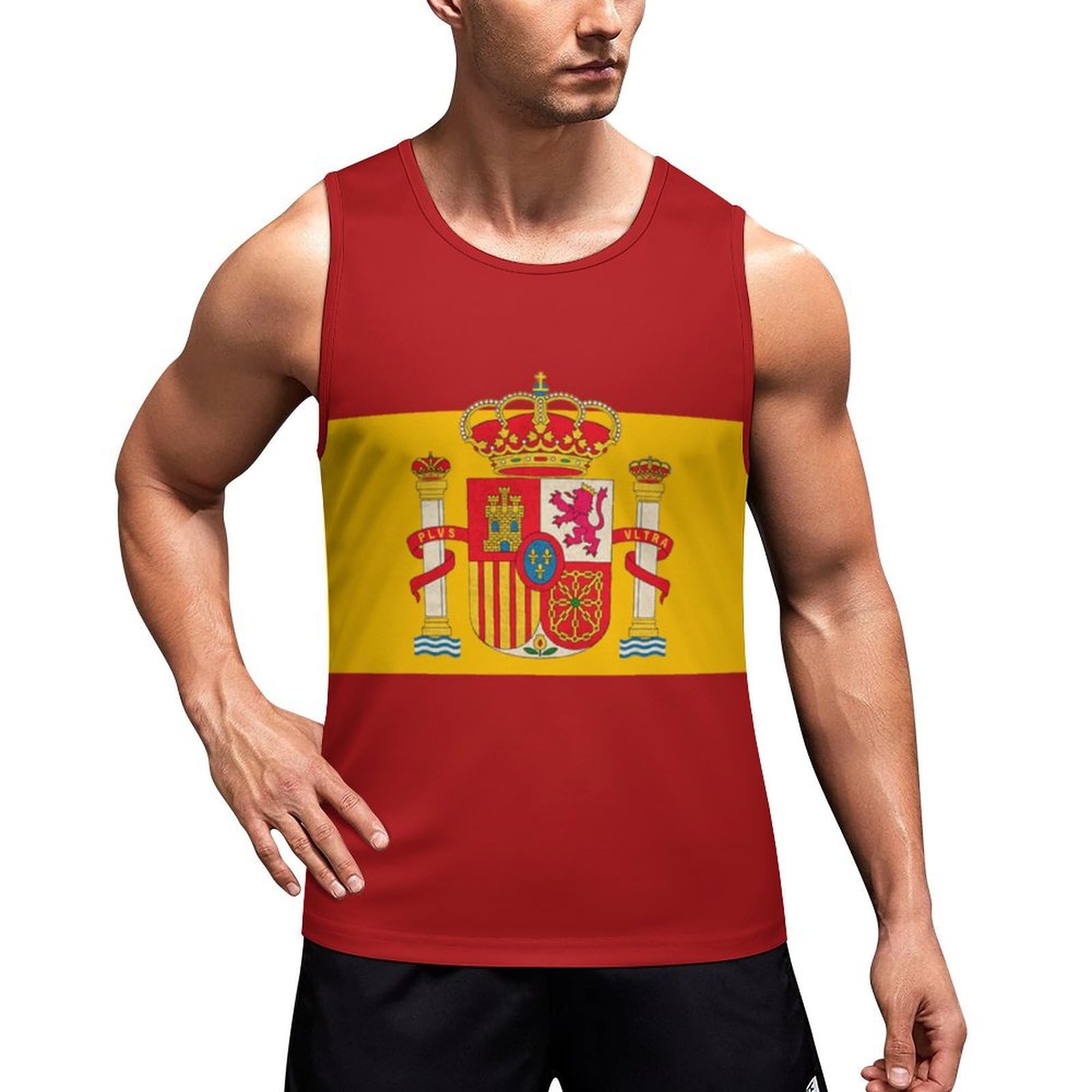 Smazdfxx Men's Red Spain Flag Spanish Tank Top Sleeveless Tee Patriotic Tees Casual Workout Tshirt Beach Athletic Undershirts 2025