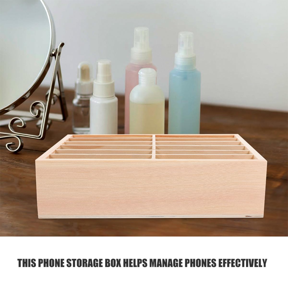 Cabilock Organizer per Cellulare da Ufficio in Legno 12 Slot, Supporto per Telefono da Tavolo Compatto, Scatola Portaoggetti per Cellulare per Aula e Sala Riunioni, Set 2 Pezzi