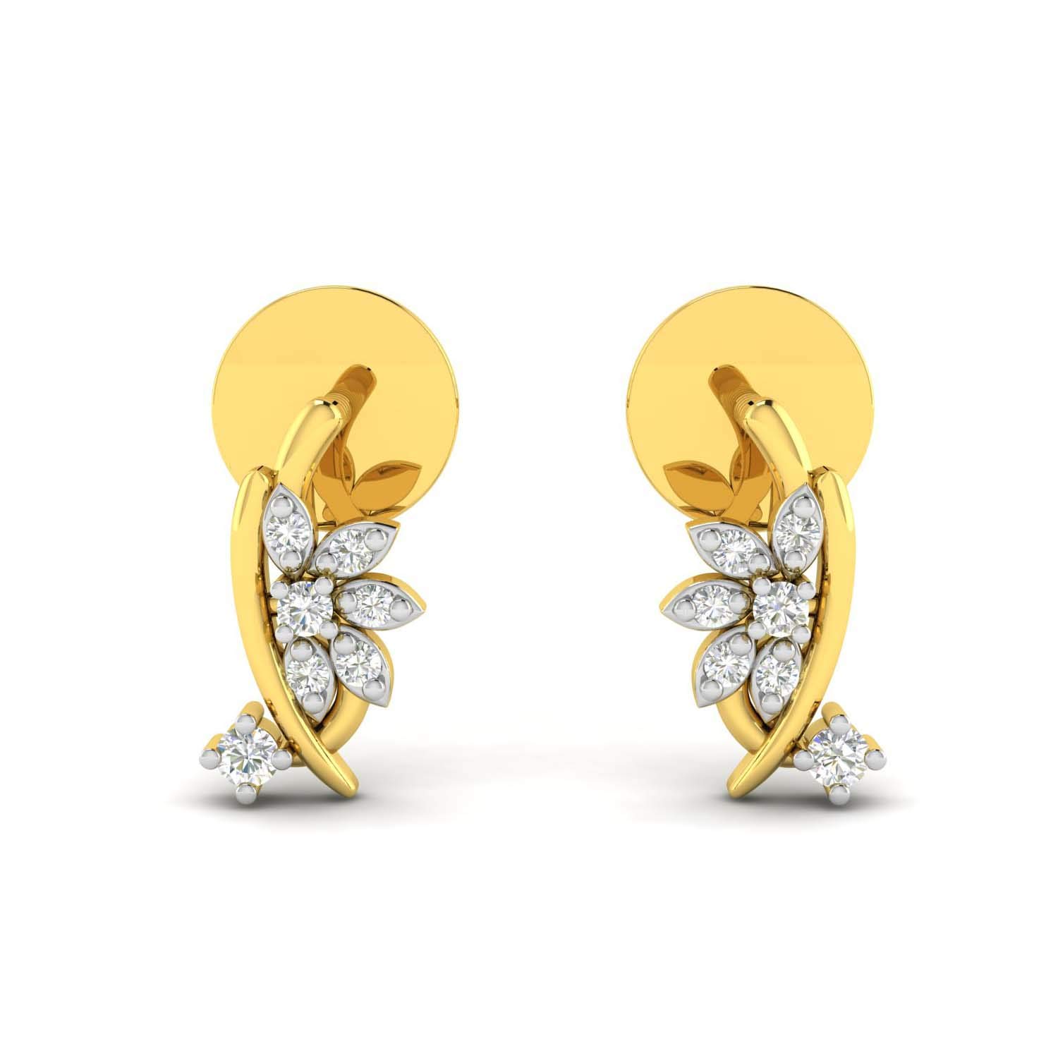 avsar 18k (750) Yellow Gold and Diamond Stud Earrings for Women-picture-11