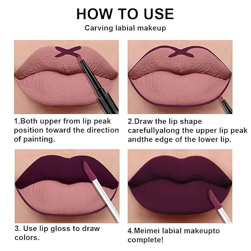 Miniatura 61 de evpct Juego de 6 delineadores de labios y lápiz labial, color rojo oscuro, malva, morado, ciruela, mate, mate, 24 horas a prueba de agua mate, 24 1