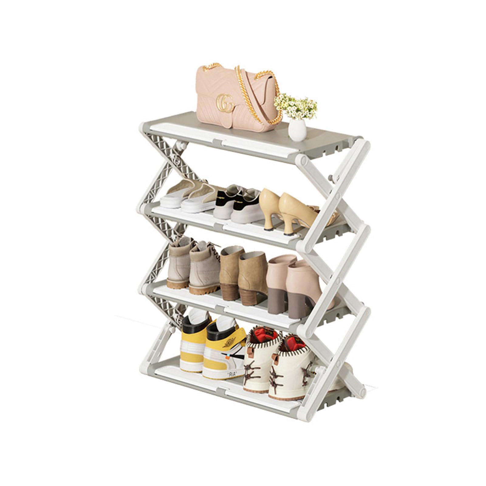 4-Tier Narrow Shoe Shelf Space Saving,Shoe Rack for Closet, 8-12 Pairs Shoe and Boot Organizer, Small Corner Display Rack Multipurpose Shelving Unit for Entryway, Door, Garage, Bedroom, Grey