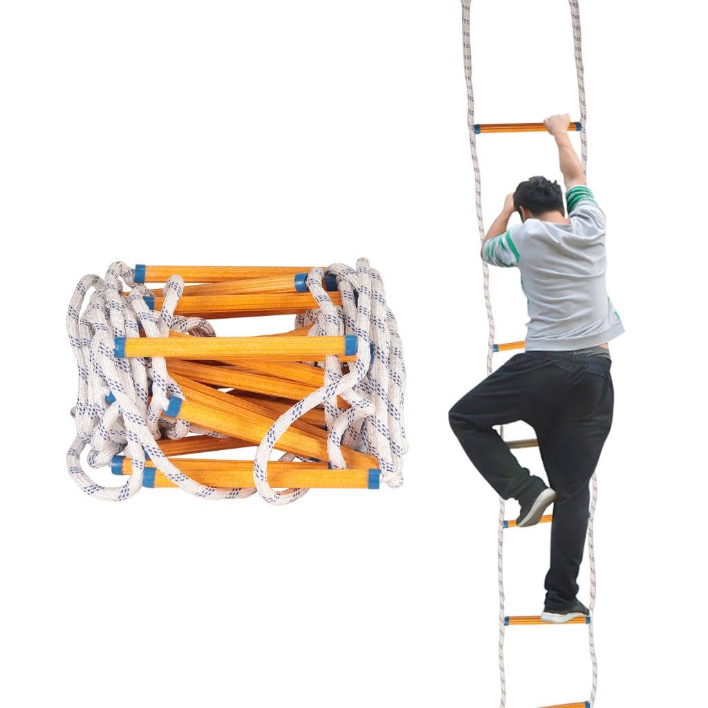 LZ.MZXU Touwladder Brandveilige Reddingsladder, 15M Brandladder Touwladder Noodladder Multifunctionele Ladder Noodveiligheid Draagbaar Klimmen Redding Touwladder voor Ramen en Balkon(10mm
