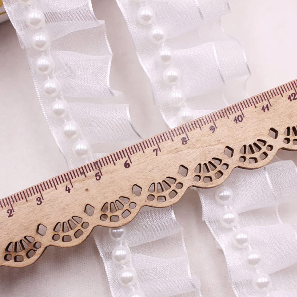 Nastro In Pizzo Elasticizzato Doppio Volant - Bianco, 28mm X 10 Metri Per Cucito E Decorazioni - Foto 9