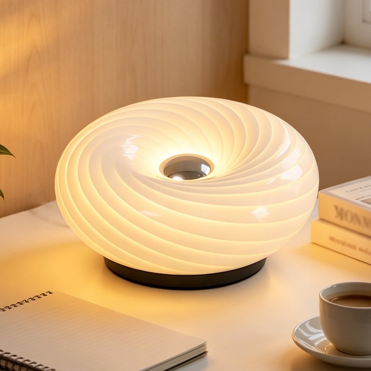 Small LED Donut Table Lamp Modern Designer Lamp with Ambient Lighting 3 Colour Temperatures Rechargeable Battery USB-Rechargeable Touch-Dimmable Cordless Bedside Lamp Glass Lampshade 1800mAh,White