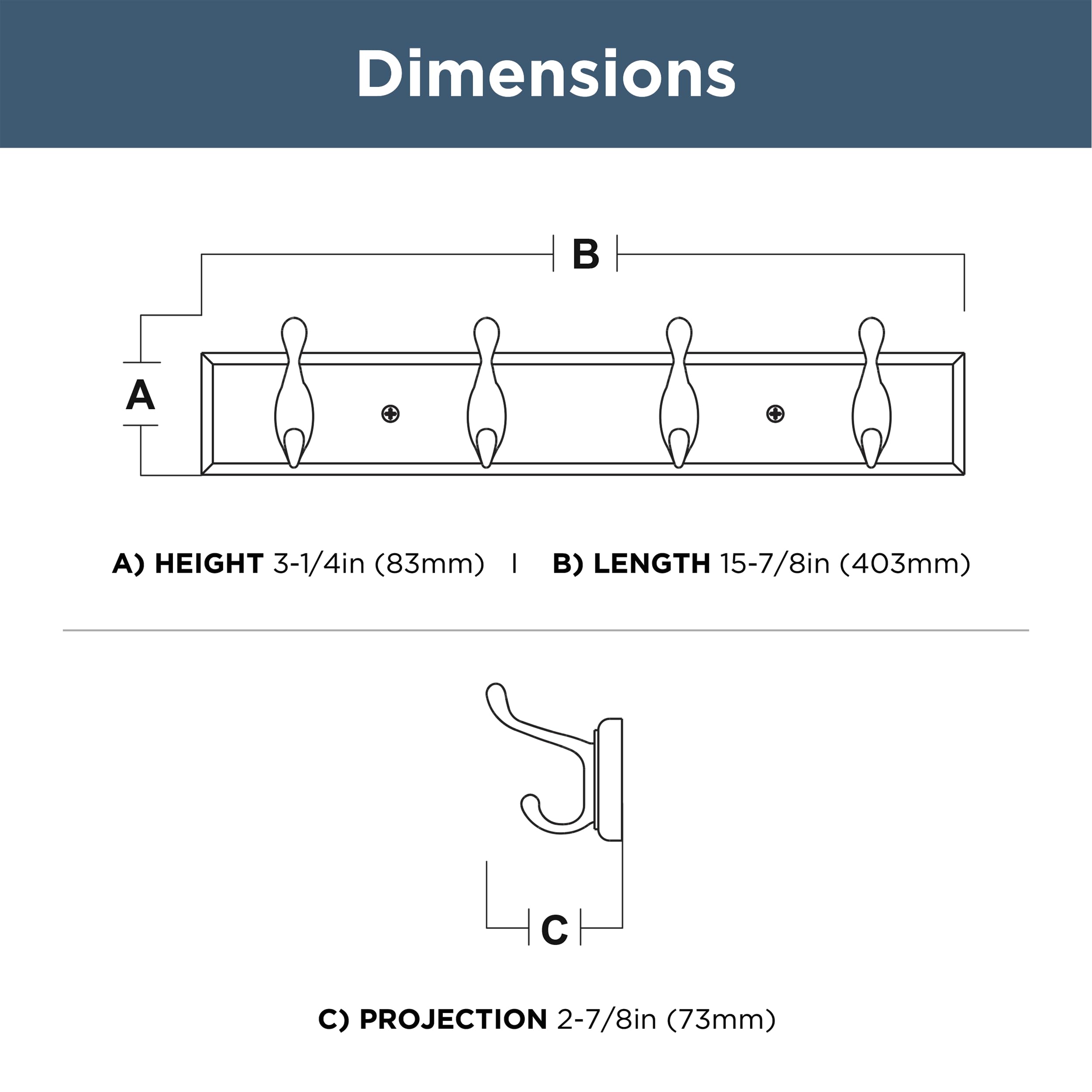 Franklin Brass Casual Curve Wall Mounted Pure White 16 in. Coat Rack, 4 Nickel Hooks, B46717K-PMN-C, Pure White & Nickel, 16" Rail - Image 3