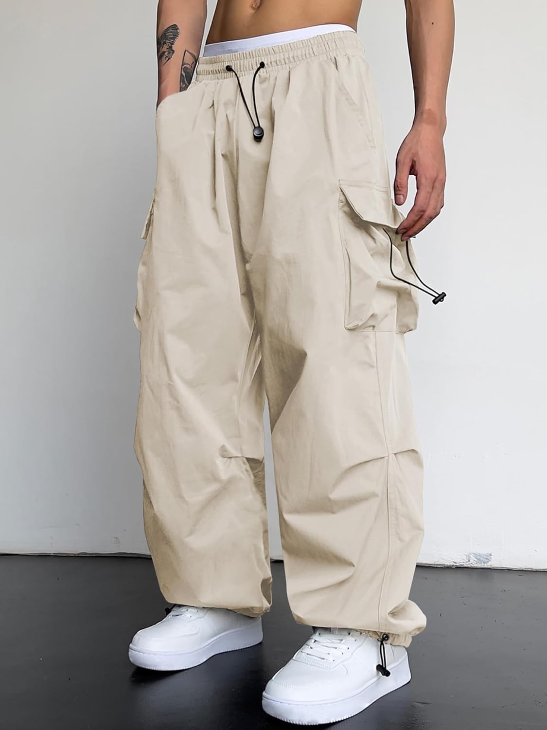 JMIERR Men's Baggy Cargo Pants Trendy Casual Parachute Pant Loose Fit Harem Joggers with Pockets for Streetwear - Image 2