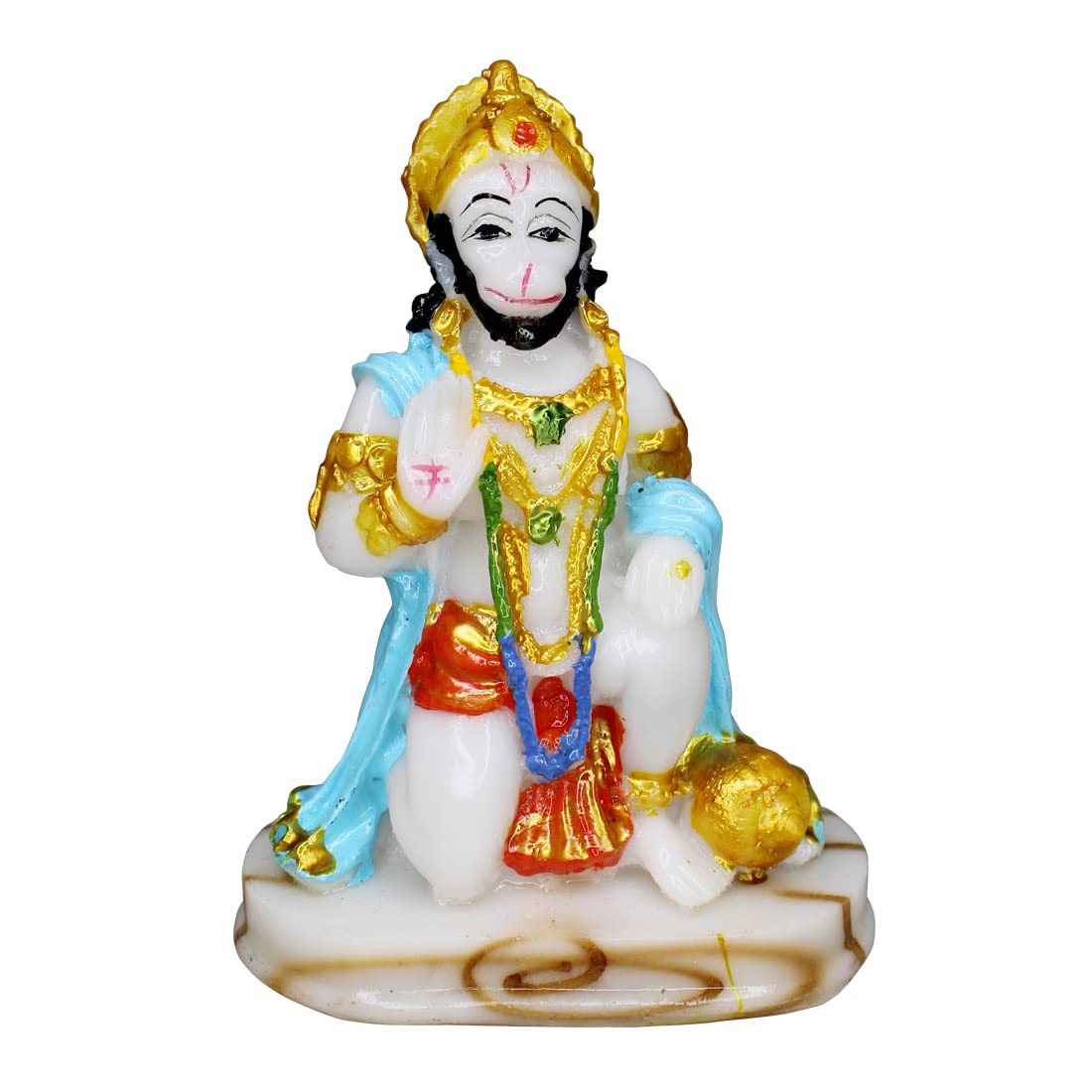 Om BhariPuri Marble Bajrang Bali/Balaji/Sankat Mochan Hanuman ji ki Murti/Statue/Idol for Home Office Main Door Temple (H x W x L :- 5 x 4 x 2.5 Inch, Weight :- 0.200 Kg)