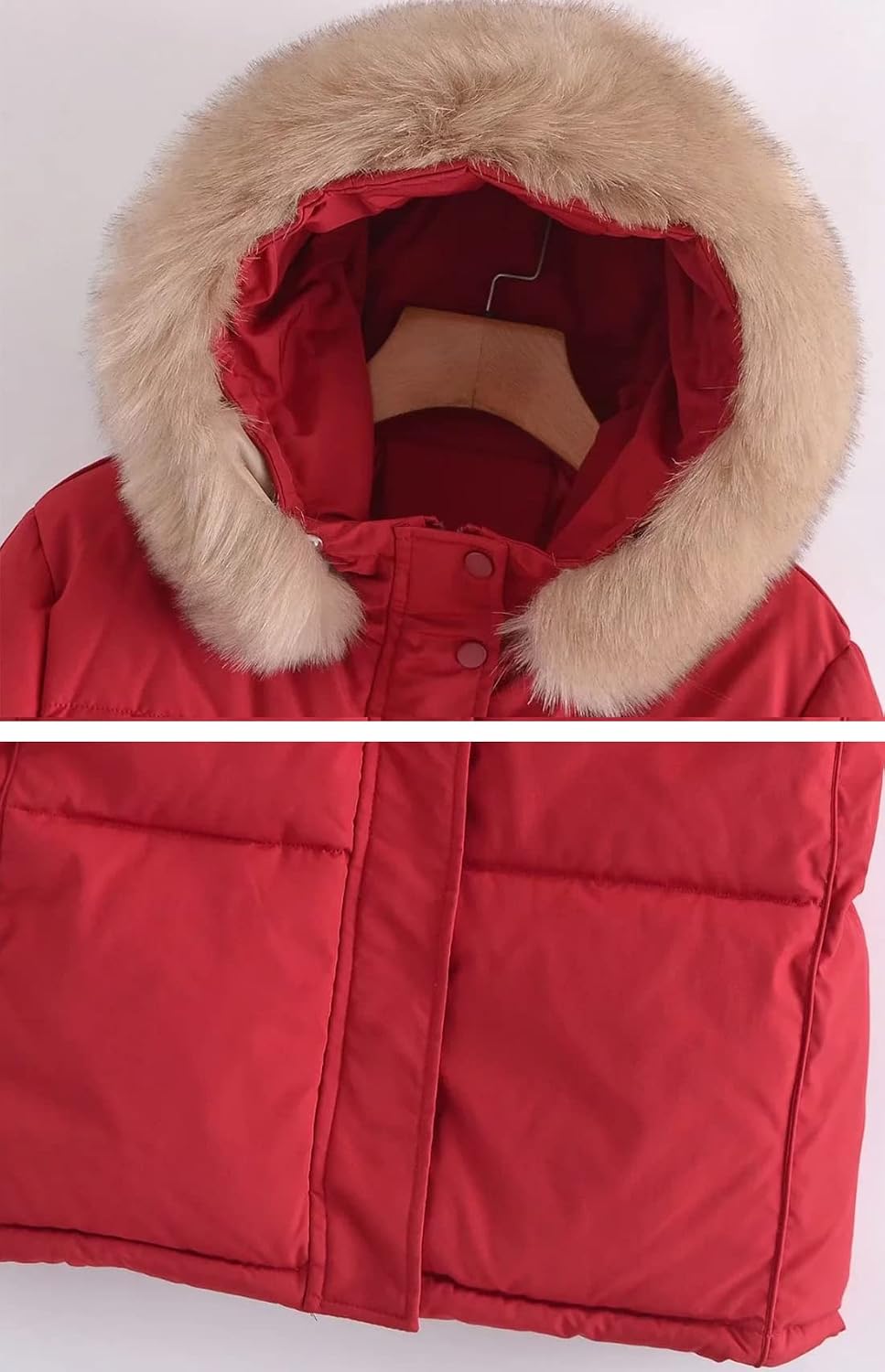 Flygo Women's Winter Long Down Coat Padded Hooded Puffer Jacket with Fur Collar