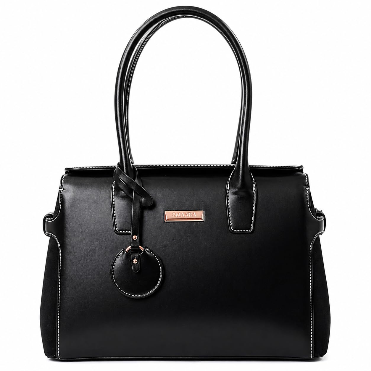 Noir Grace Women's Satchel Handbag | Premium Structured Faux Leather Office Bag | Top Handle Shoulder Purse for Daily Use & Party | Adjustable & Detachable Sling Strap (Black)-image-25