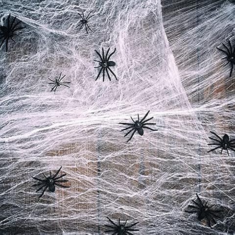 TAOMOCO 1200 sqft Halloween Spider Web Decorations Super Stretch White Webbing Spooky Cobwebs with Fake Spiders for Indoor Outdoor Halloween Party Decorations Bar Haunted House Cover