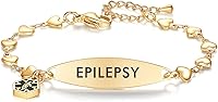 Vista 213 de mnmoom Pulseras de alerta médica para mujer, pulseras de identificación médica de corazón de acero inoxidable con grabado gratuito