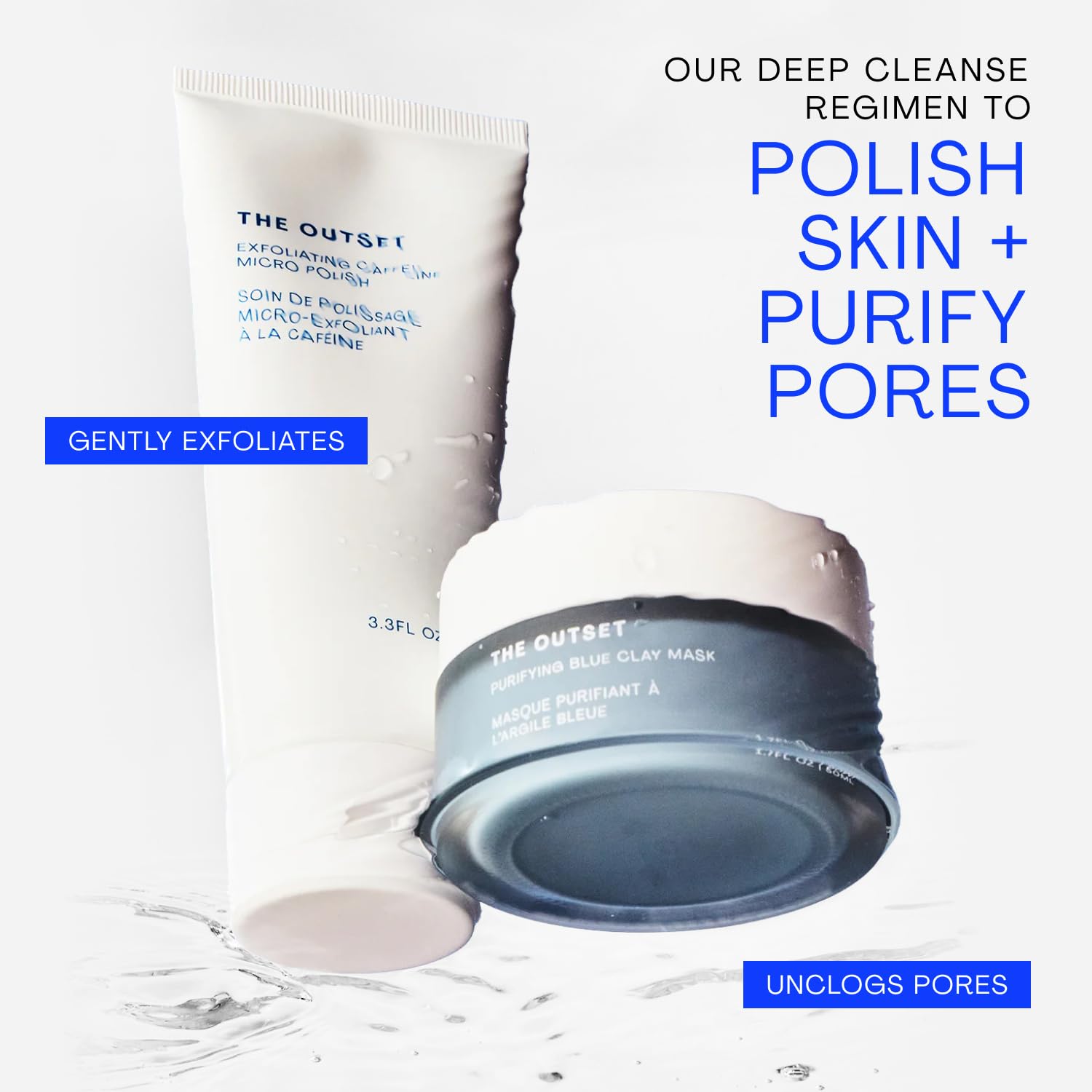 The Outset Mascarilla purificadora de arcilla azul, suave, sin fragancia, desintoxicante, sin secado, hidratante, aclarante para puntos negros y poros, limpia, vegana, sin gluten, para todo tipo de