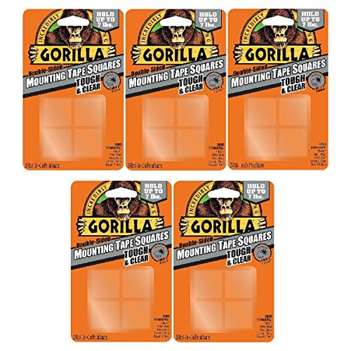 Image of Gorilla Tough & Clear Double Sided Tape Squares, Clear Tape, 24 1 inch Pre-Cut Mounting Squares (Pack of 5)