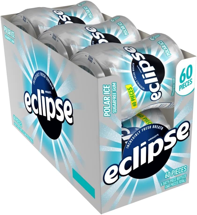 eclipseChewing Gum Sugar-Free - Polar Ice Sugarfree Gum, Zero Sugar Candy Bulk Pack Box, 60 Count (Pack of 6)