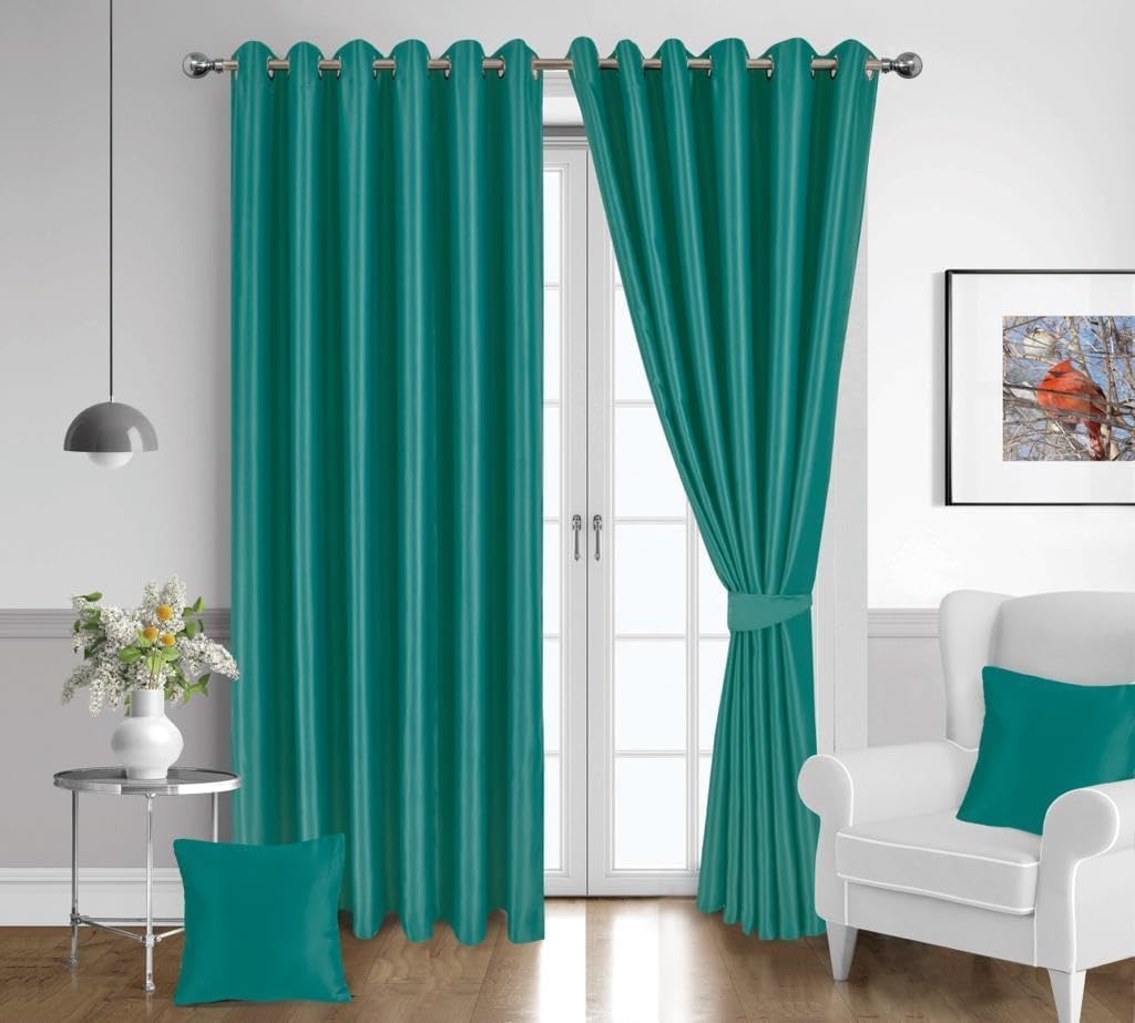 London Dream Eyelet Blackout Curtains For Bedroom Including 2 Cushion Covers, 2 Brackets & Tiebacks, Thermal Insulated Ring Top Window Treatments Curtain Pairs For Living Room (90 X 108 Inches, Teal)