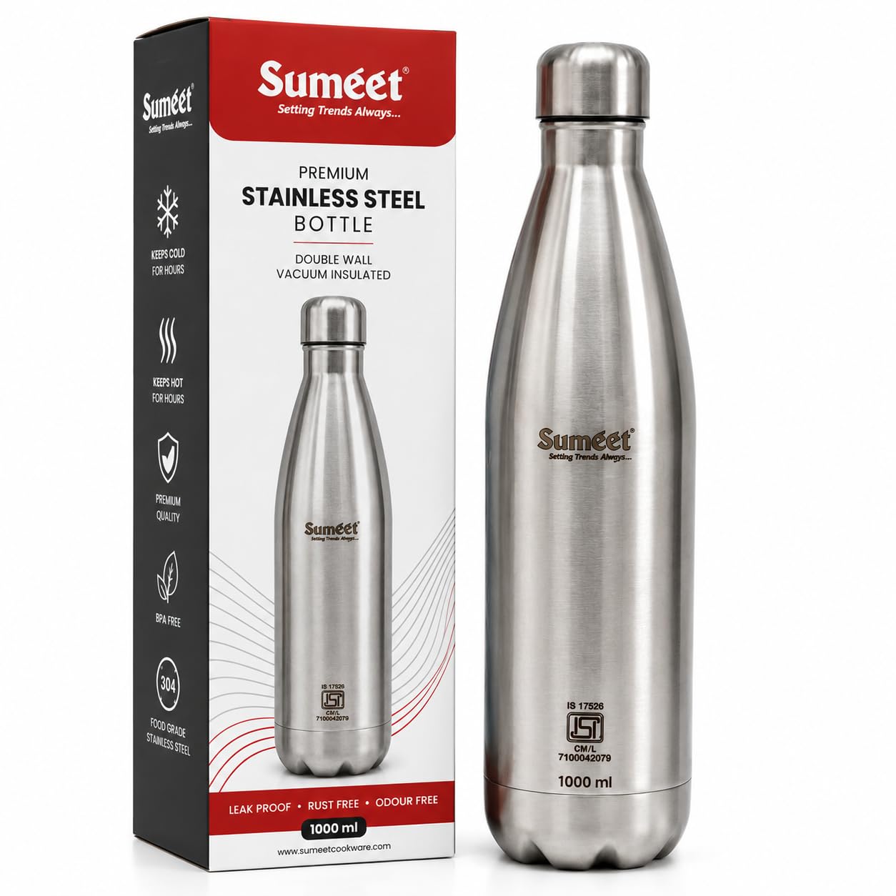 Sumeet Thermo1000 Stainless Steel Bottle (24 Hrs) – 1 litre insulated water bottle