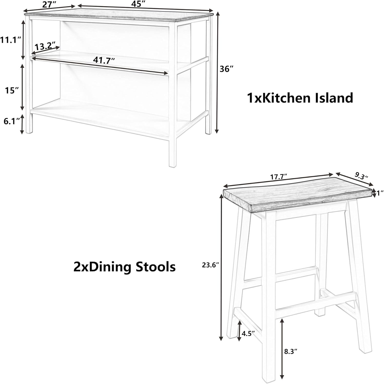 Kitchen Island with Seating for 2, Piece Counter Jamaica Ubuy