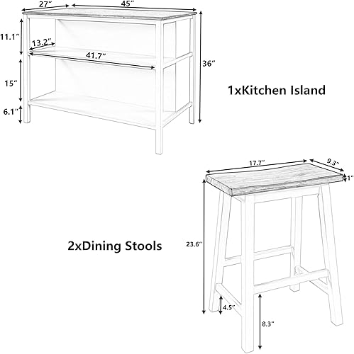 Miniatura 3 de Juego de mesa de comedor rústica de 3 piezas con altura de mostrador juego de bistró de madera maciza con 2 cajones de almacenamiento mesa de